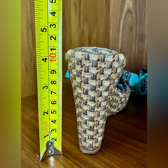 EUC VTG PELLE MODA Printed Scarf Tie Wedge Espadrilles 6.5 Aqua/Rust Brown/Gold - Picture 15 of 16